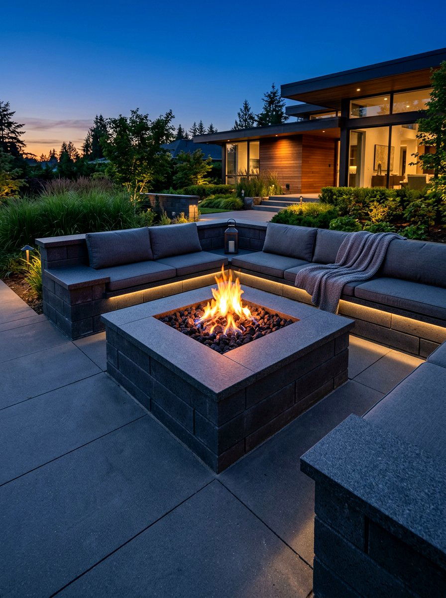 Modern Square Fire Pit With Seating - 30 seat wall fire pit ideas
