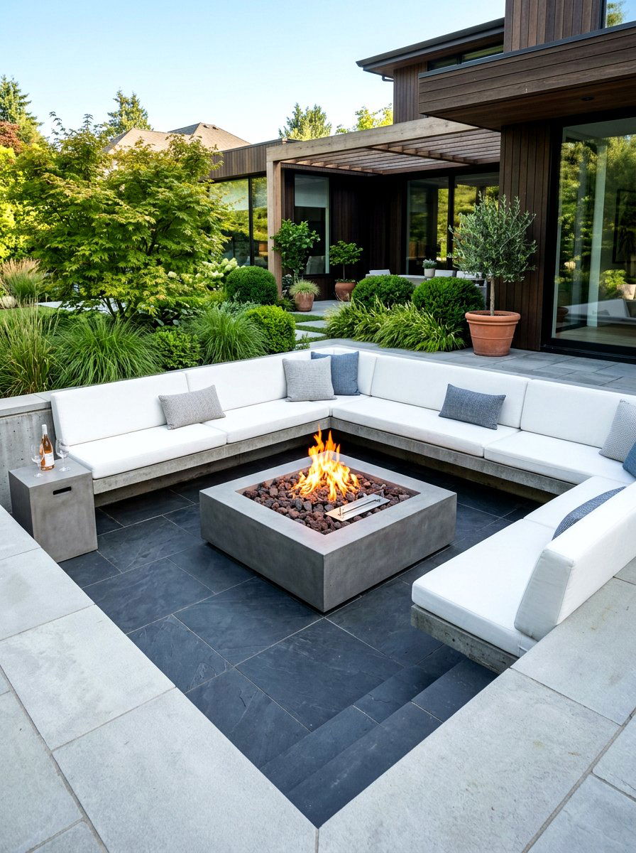 Modern Square Sunken Fire Pit - 30 sunken fire pit ideas
