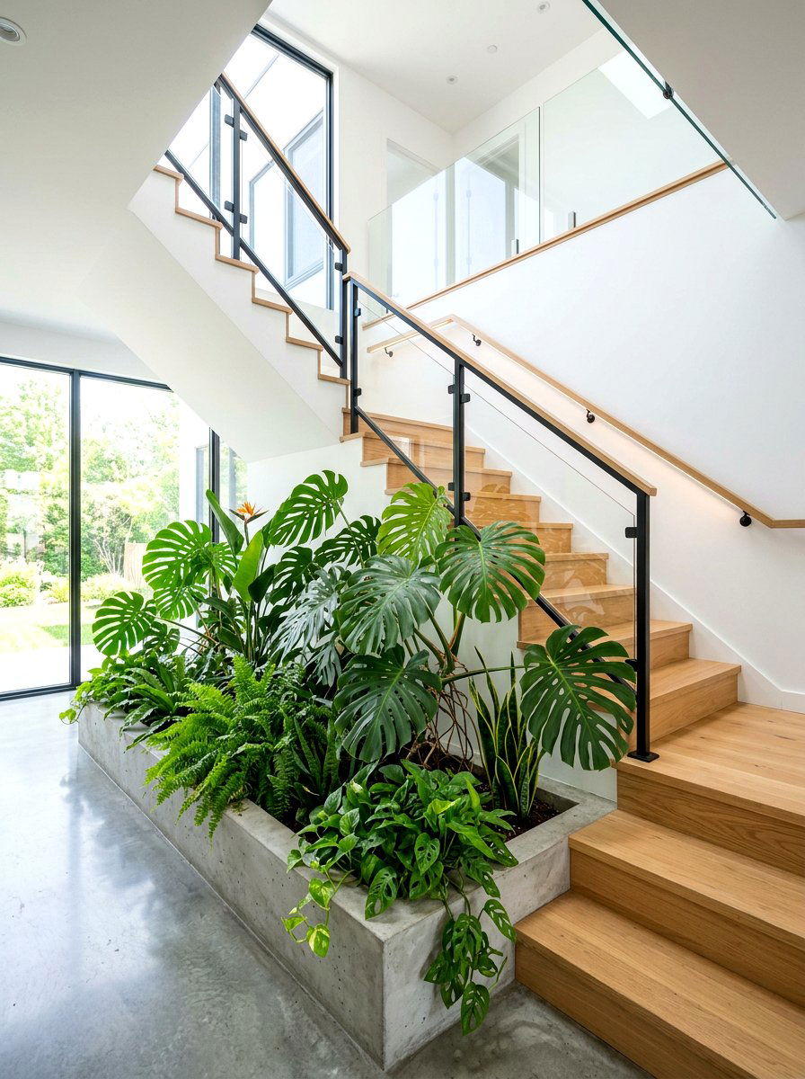 Modern Stairwell Indoor Garden - 30 stair landing plant nook ideas