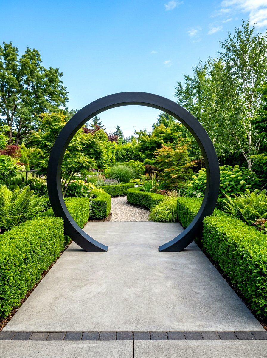 Modern Steel Moon Gate - 30 moon gate garden ideas