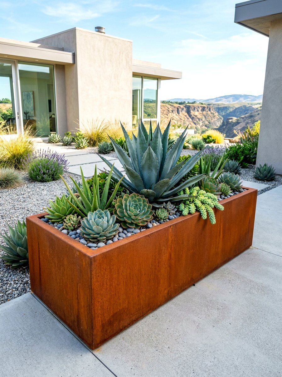 Modern Steel Planter - 30 hillside landscaping ideas