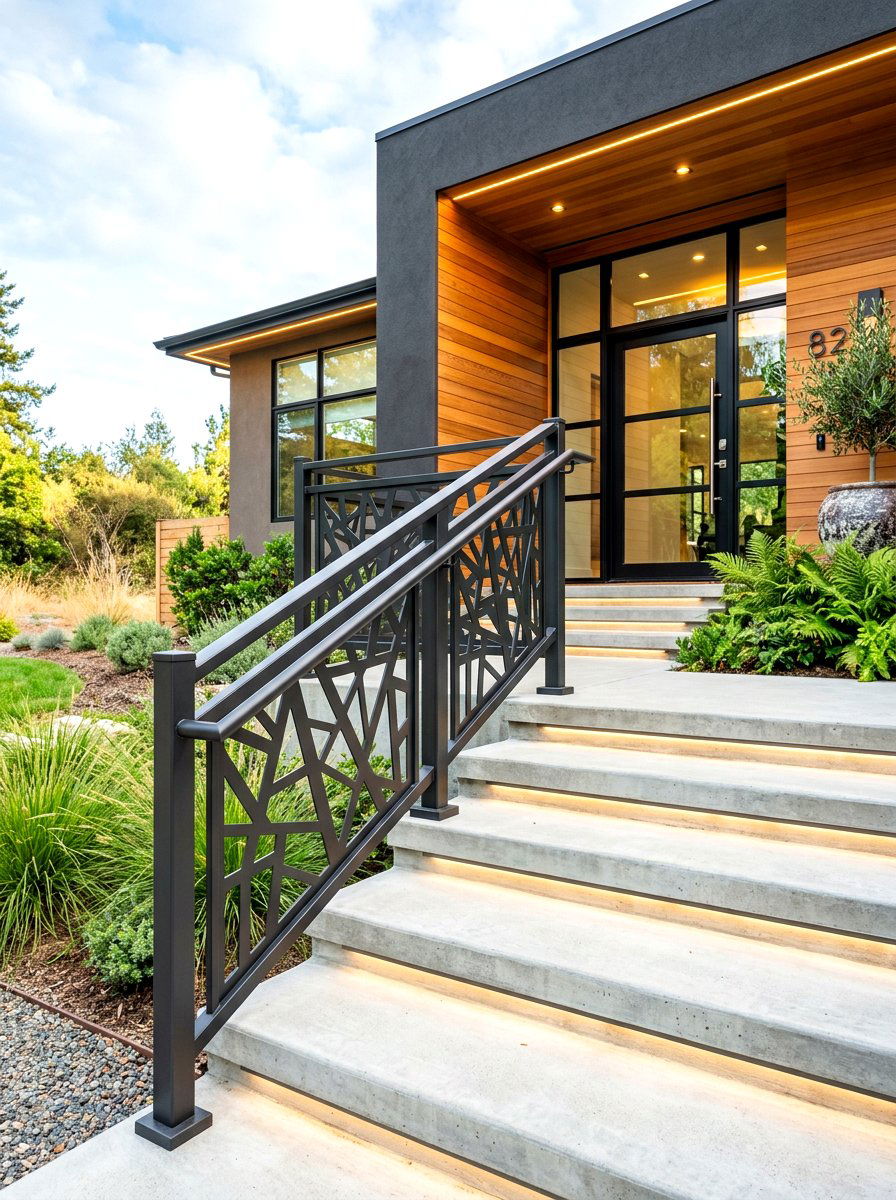 Modern Steel Railing - 30 outdoor stair railing ideas