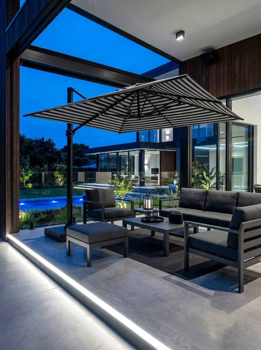 Modern Striped Umbrella - 30 striped porch umbrella ideas