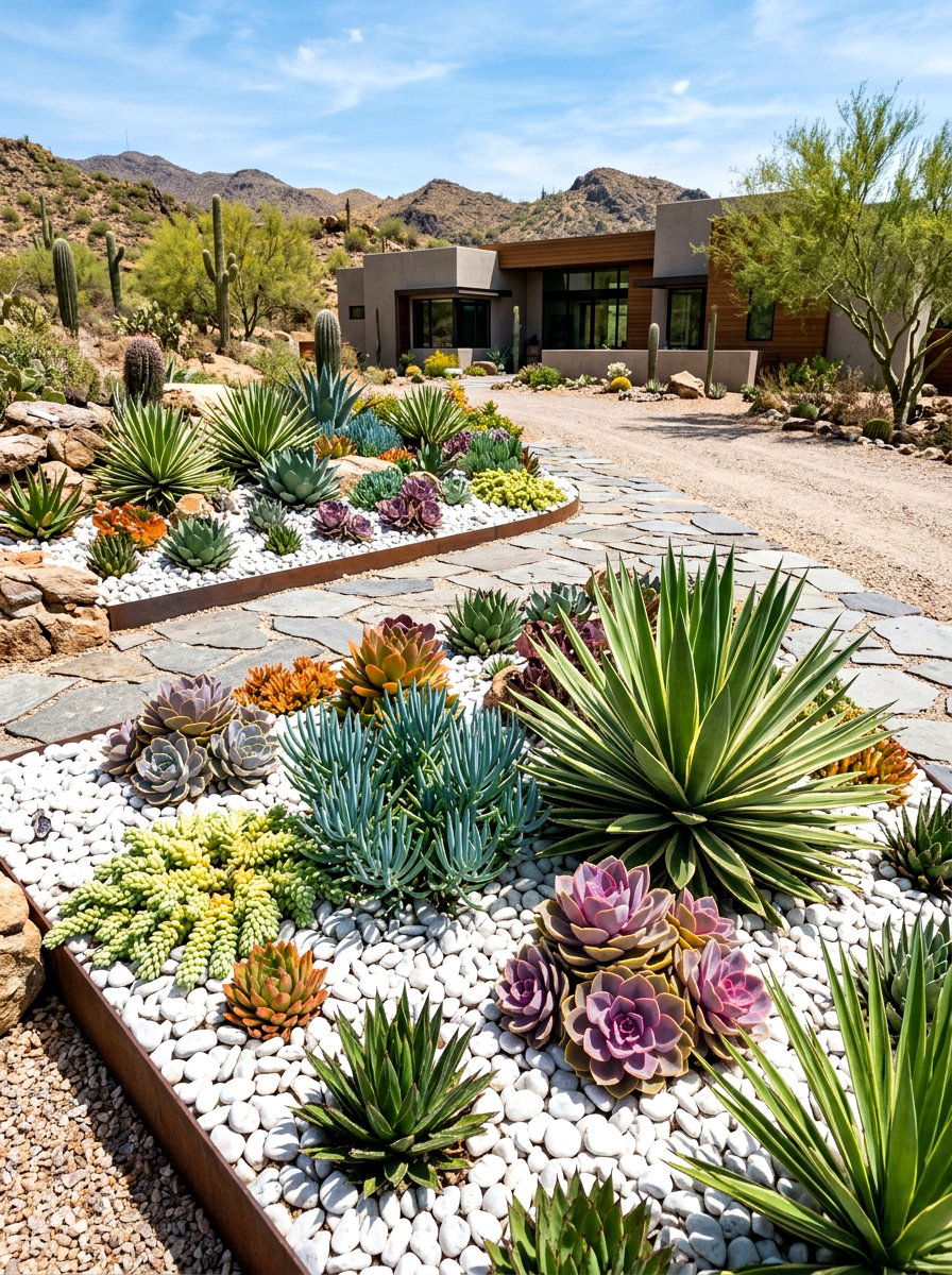 Modern Succulent Garden - 30 river rock landscaping ideas