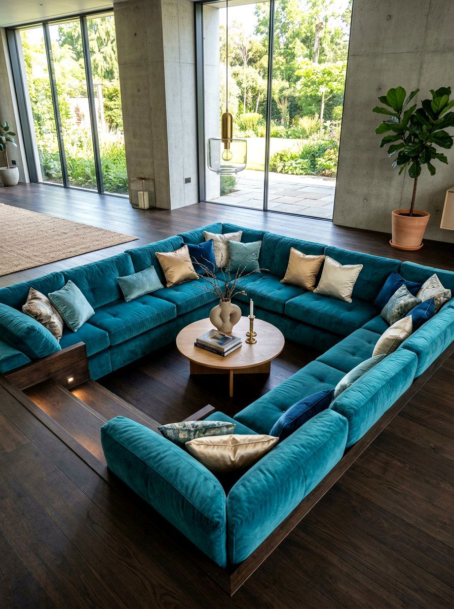 Modern Sunken Lounge With Velvet - 30 conversation pit living room ideas