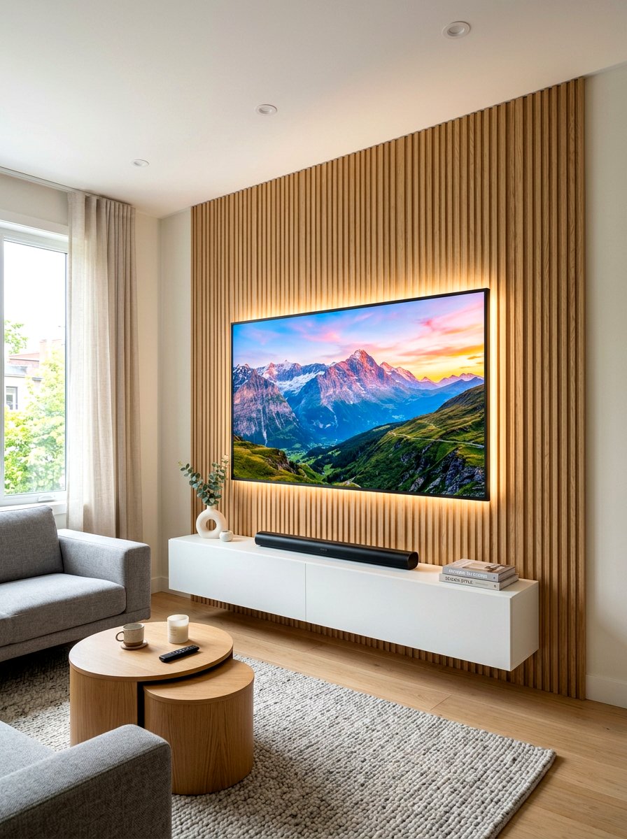 Modern TV Fluted Wall - 30 fluted wood wall ideas