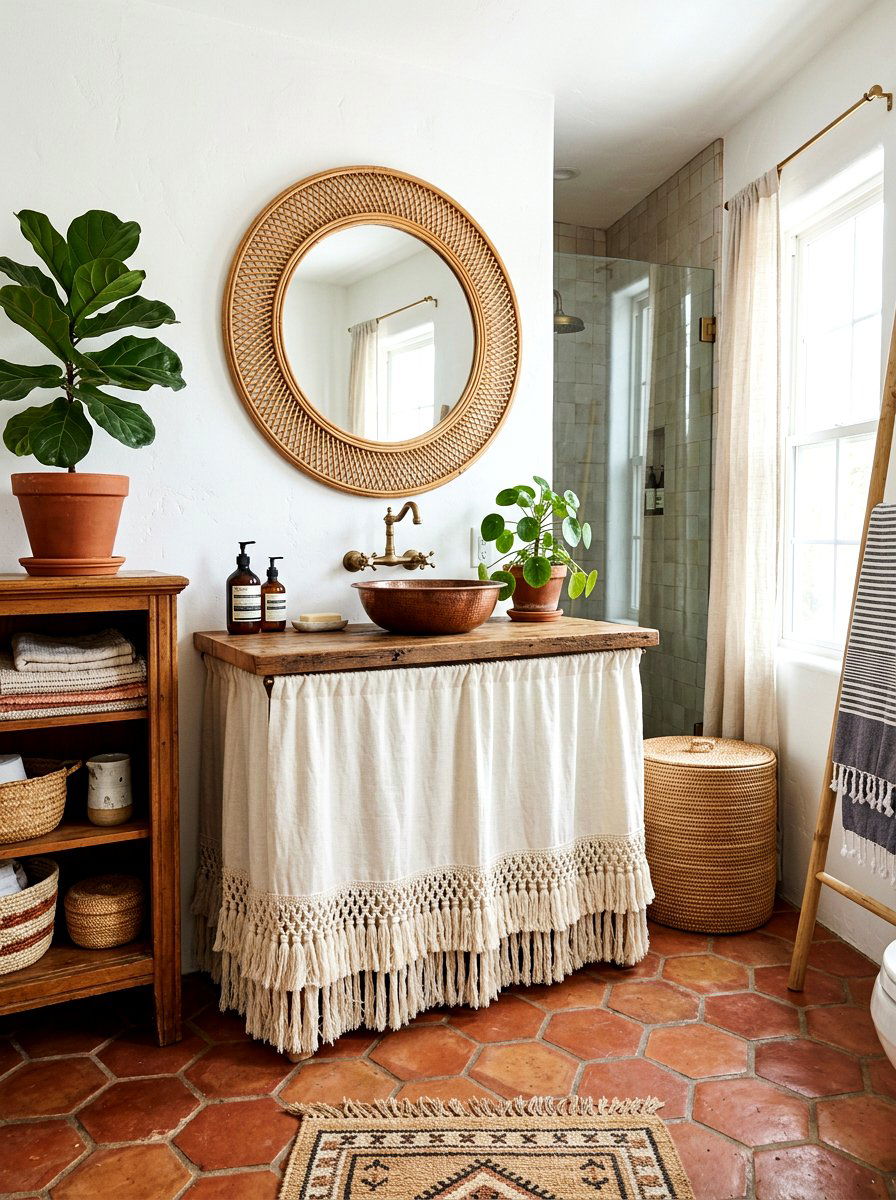 Modern Tassel Fringe Skirt - 30 skirted vanity ideas