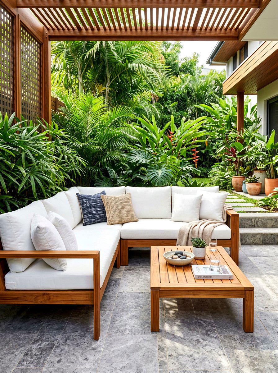 Modern Teak Sectional Sofa - 30 warm wood patio lounge ideas