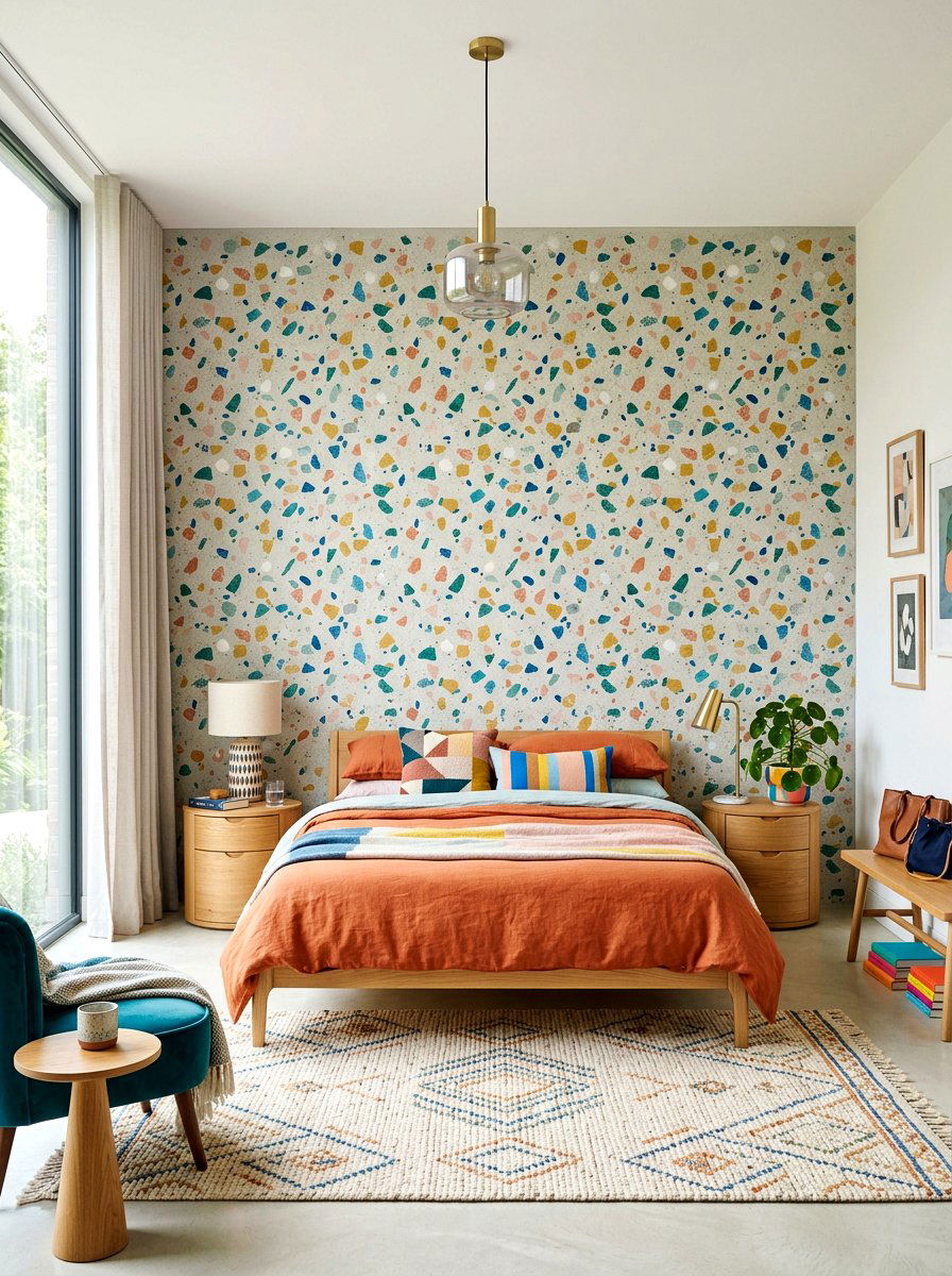 Modern Terrazzo Patterned Wall Headboard - 30 wall wrapped headboard ideas