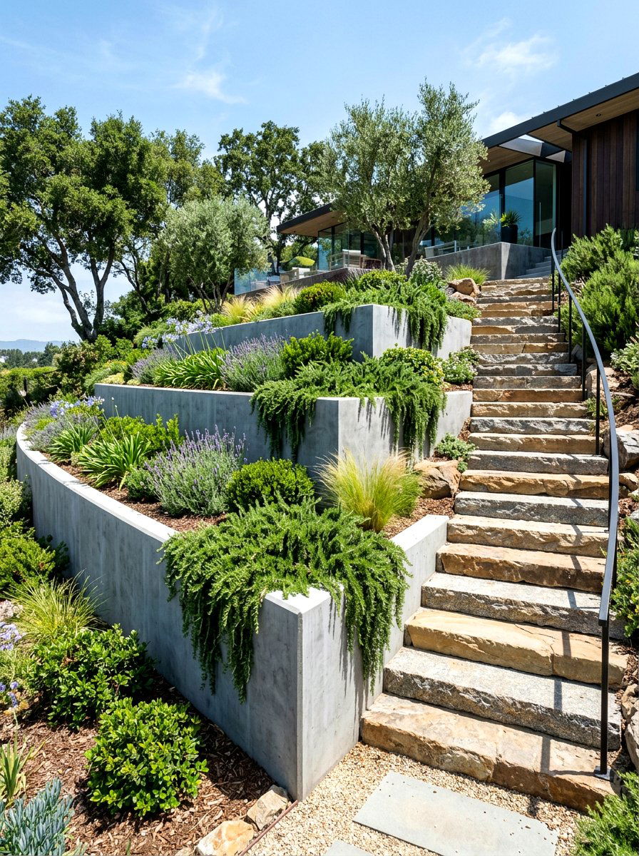 Modern Tiered Retaining Wall - 30 front garden ideas