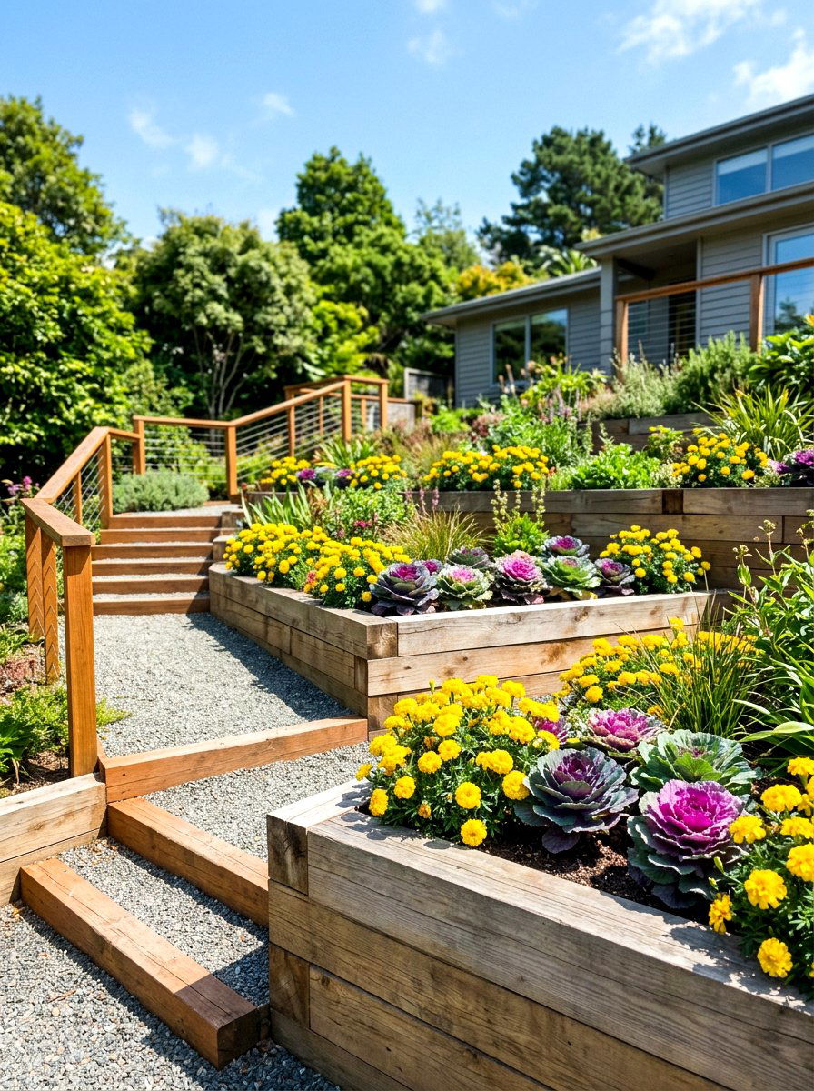 Modern Timber Terraced Garden - 30 slope garden ideas