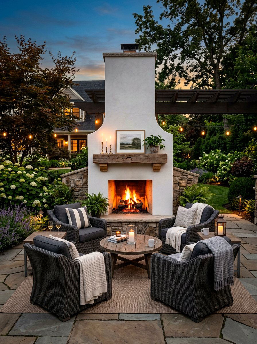 Modern Traditional Outdoor Fireplace - 30 transitional patio ideas