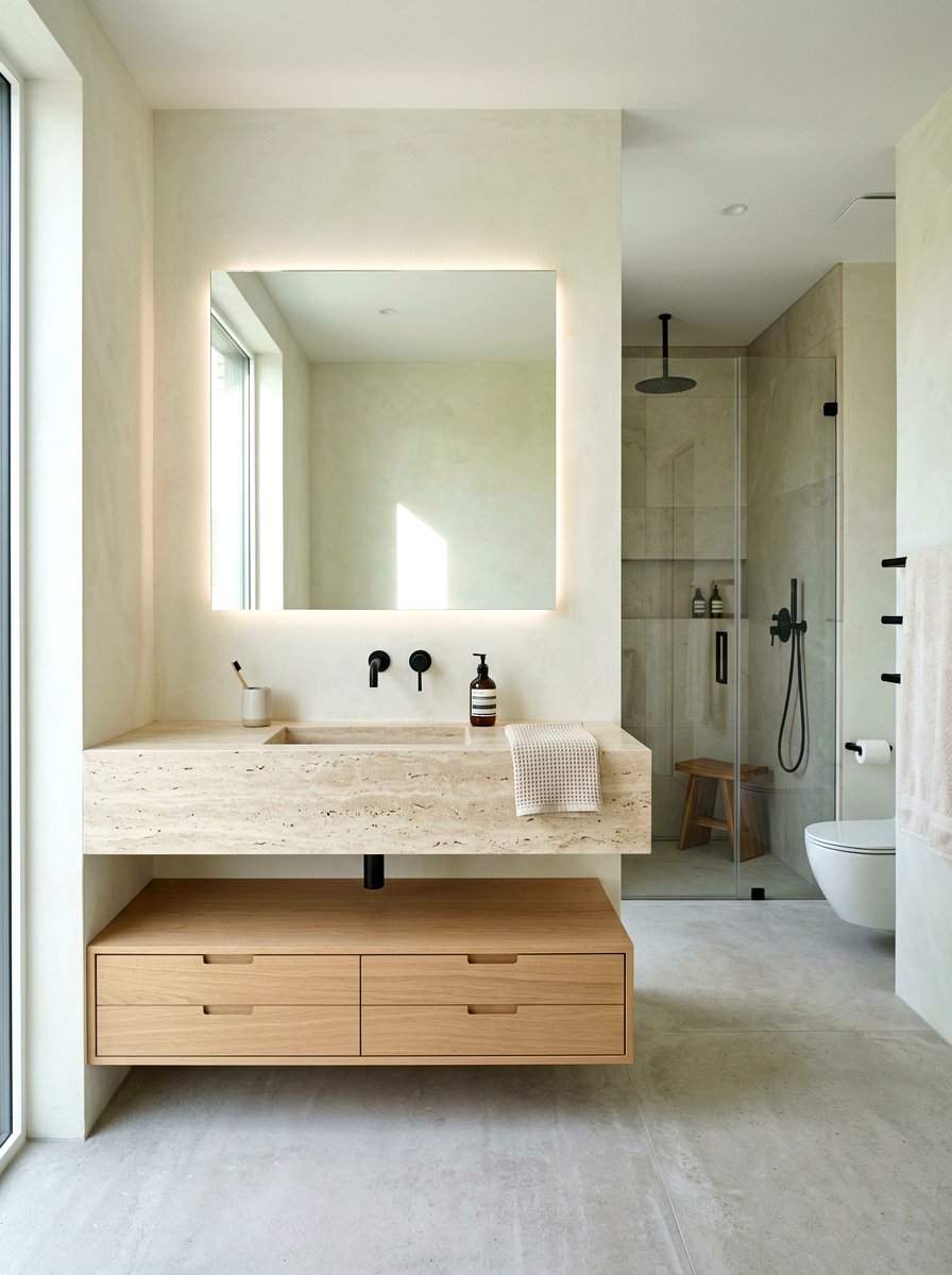 Modern Travertine Vanity - 30 travertine bathroom ideas