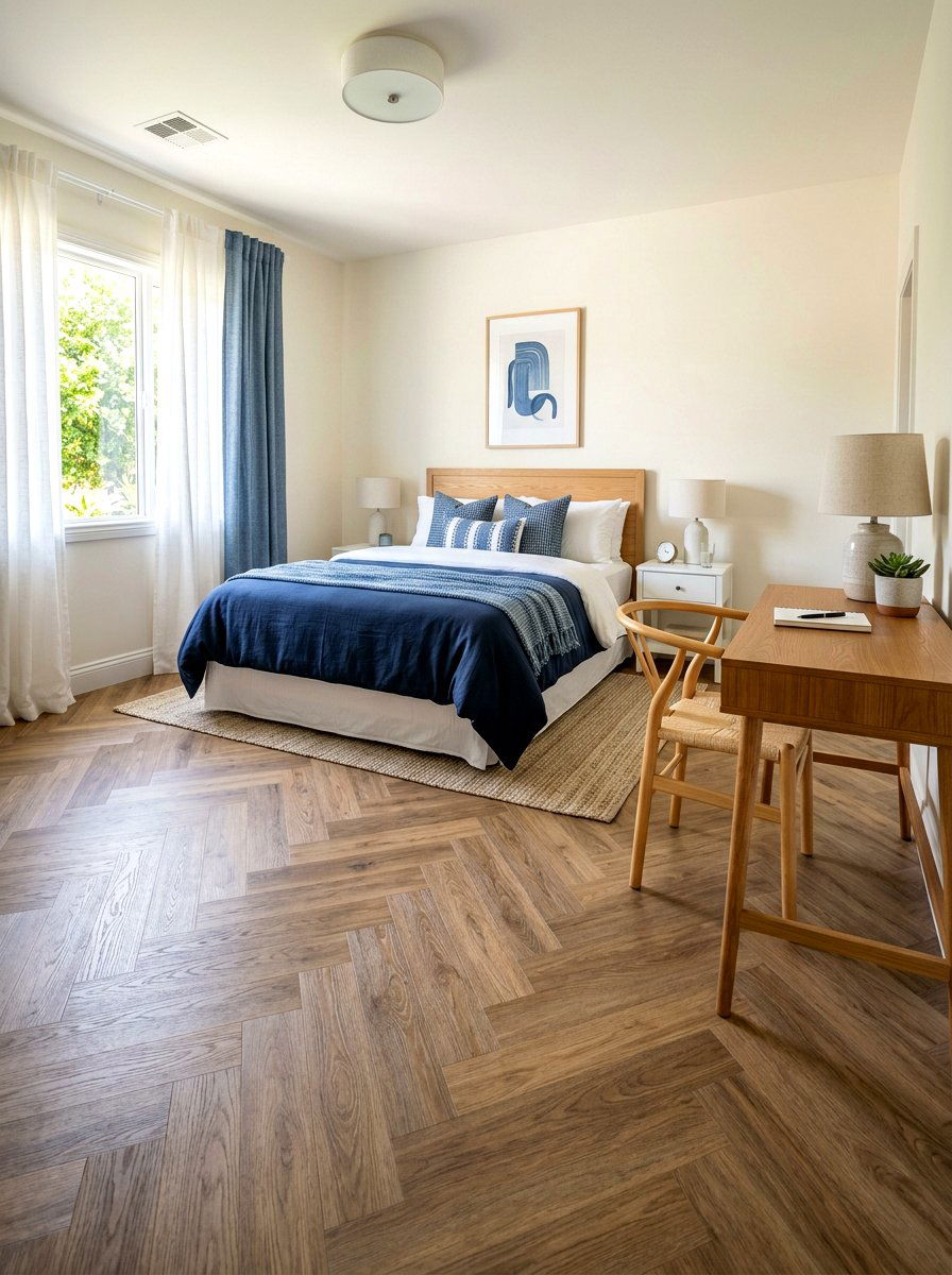 Modern Vinyl Herringbone Guest Room - 30 herringbone floor ideas