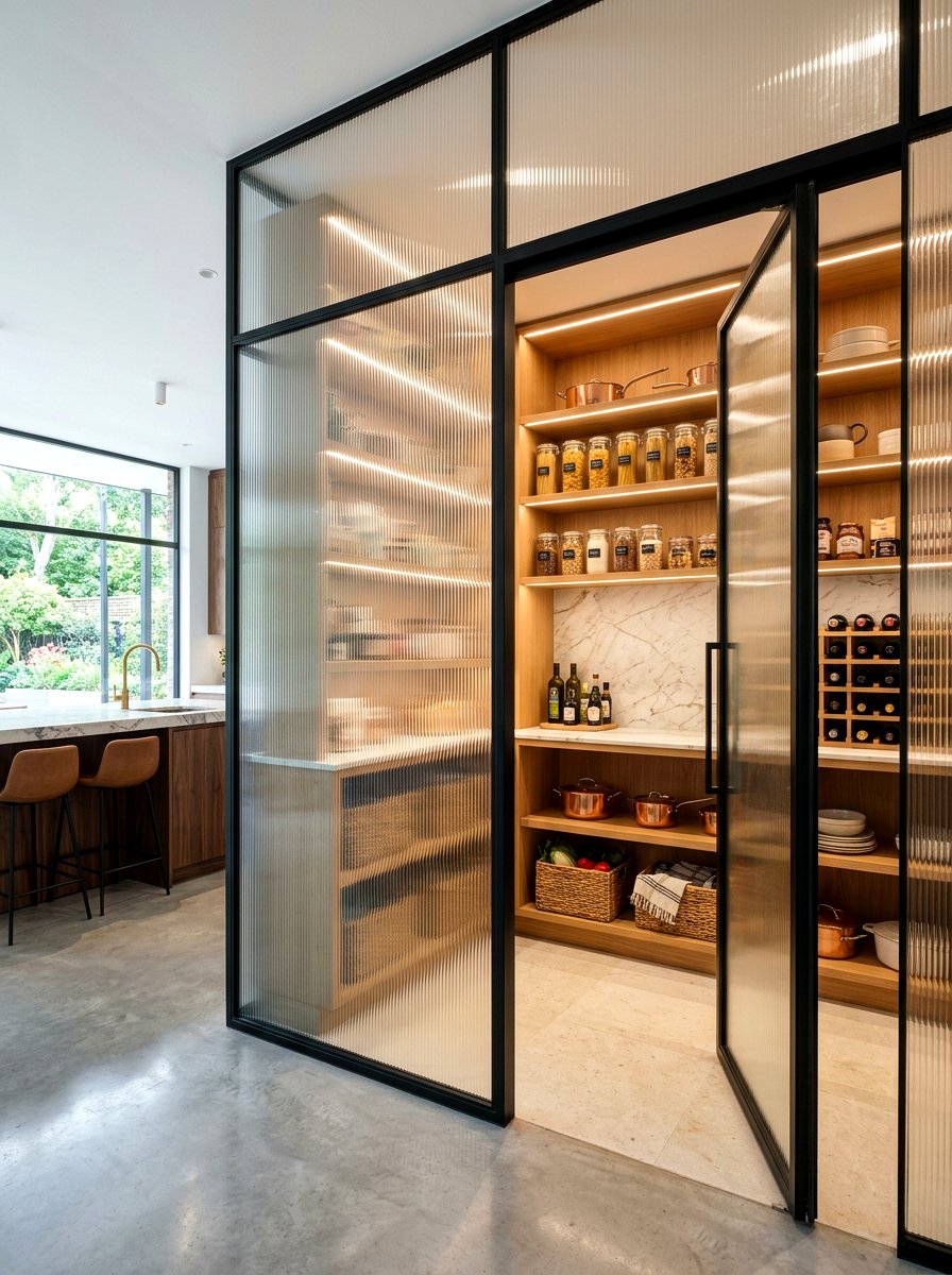 Modern Walk In Reeded Glass Pantry - 30 reeded glass pantry ideas