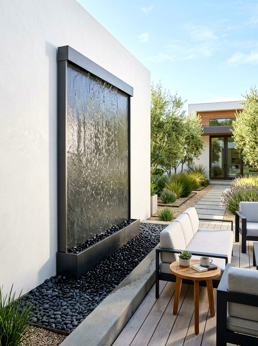 Modern Wall Fountain - 30 outdoor courtyard fountain ideas