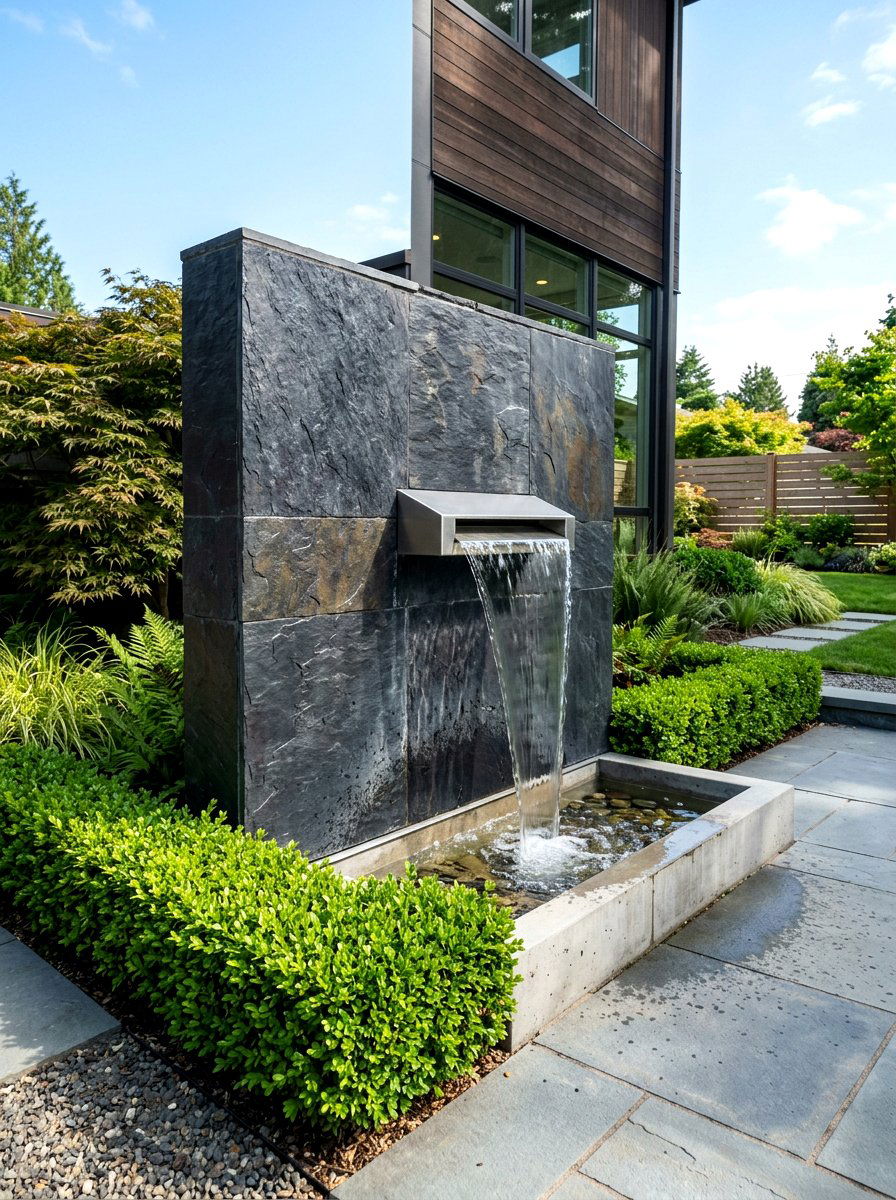 Modern Wall Fountain - 30 water feature landscaping ideas