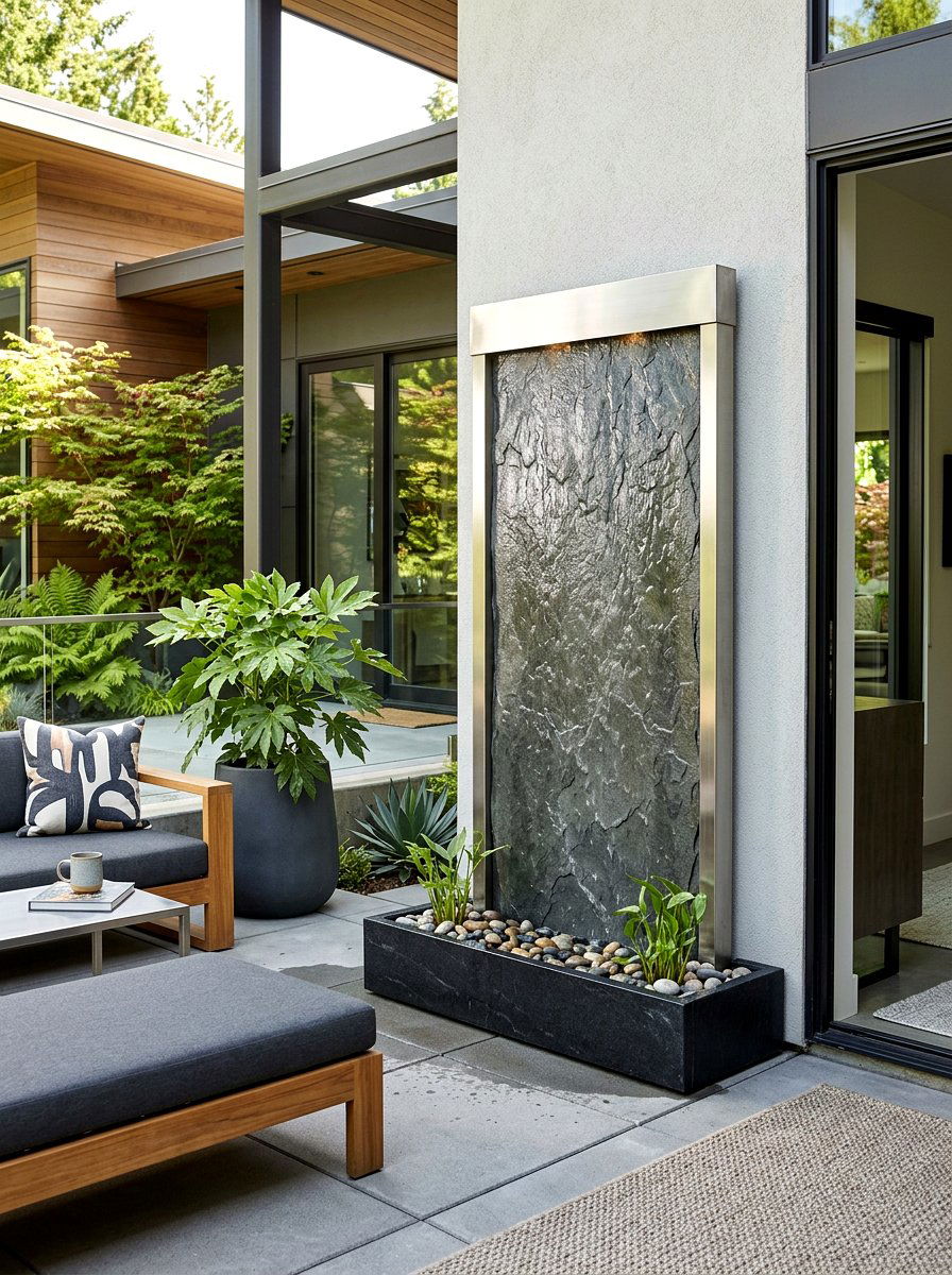Modern Wall Fountain - 30 backyard water feature ideas