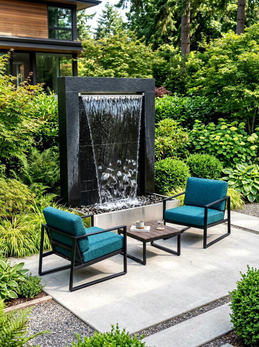 Modern Water Feature Seating - 30 backyard entertaining zone ideas
