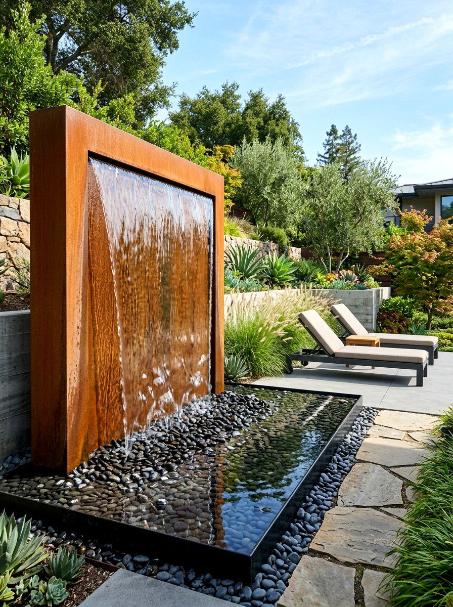 Modern Water Feature - 30 modern backyard ideas