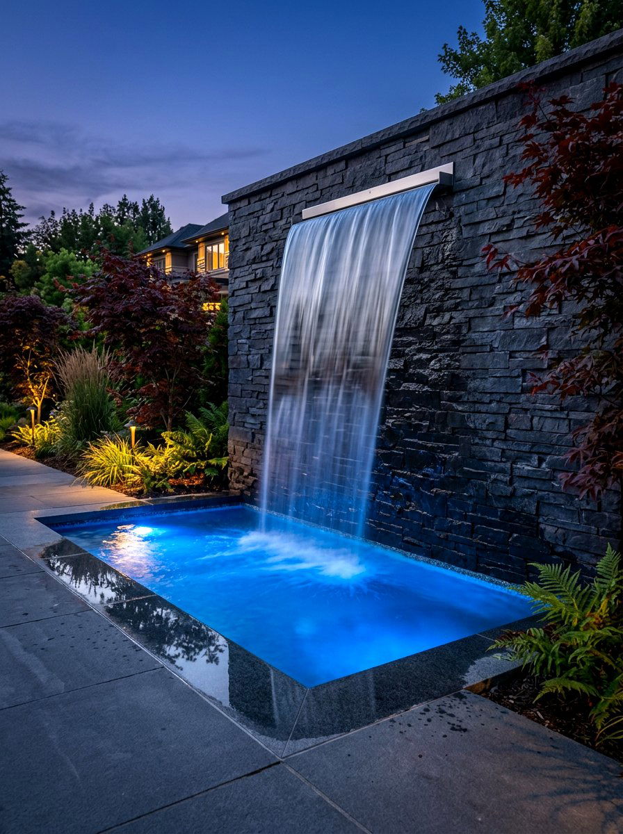 Modern Waterfall - 30 resort style backyard ideas