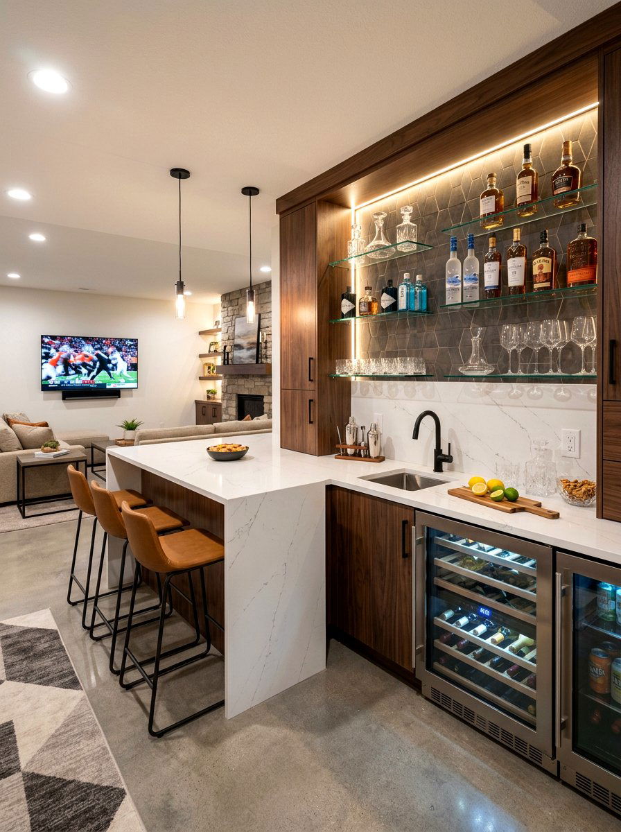 Modern Wet Bar - 30 low ceiling basement ideas