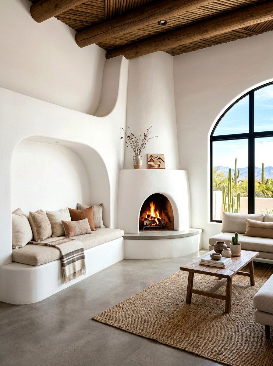 Modern White Adobe Fireplace - 30 fireplace reading nook ideas
