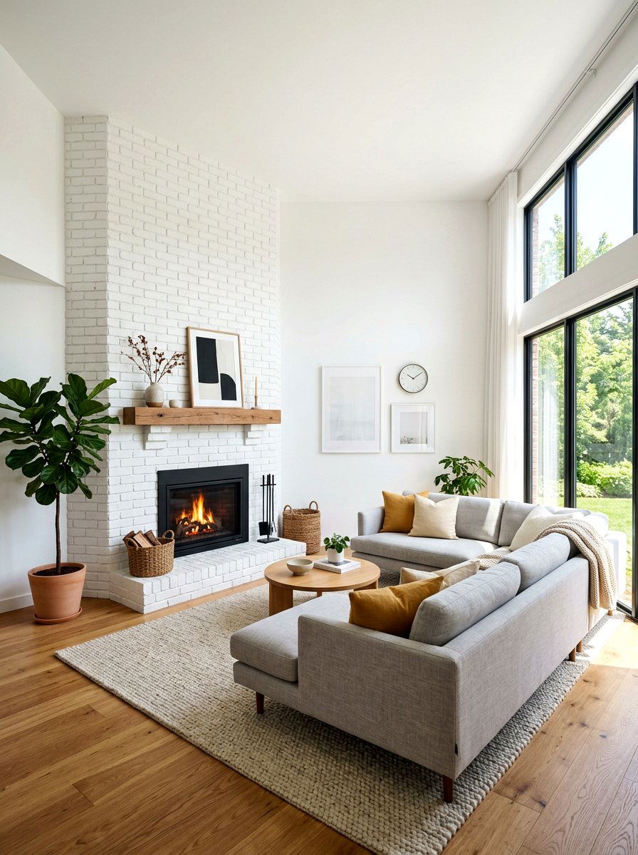 Modern White Brick Fireplace - 30 corner fireplace ideas