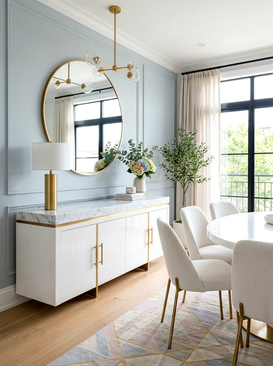 Modern White Buffet With Marble Top - 30 built in buffet dining ideas