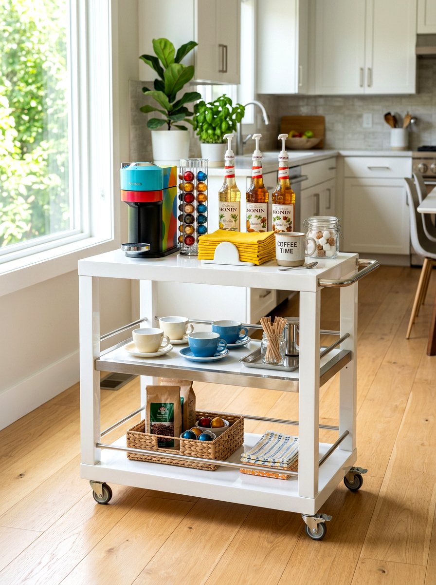 Modern White Coffee Trolley - 30 coffee cart apartment ideas