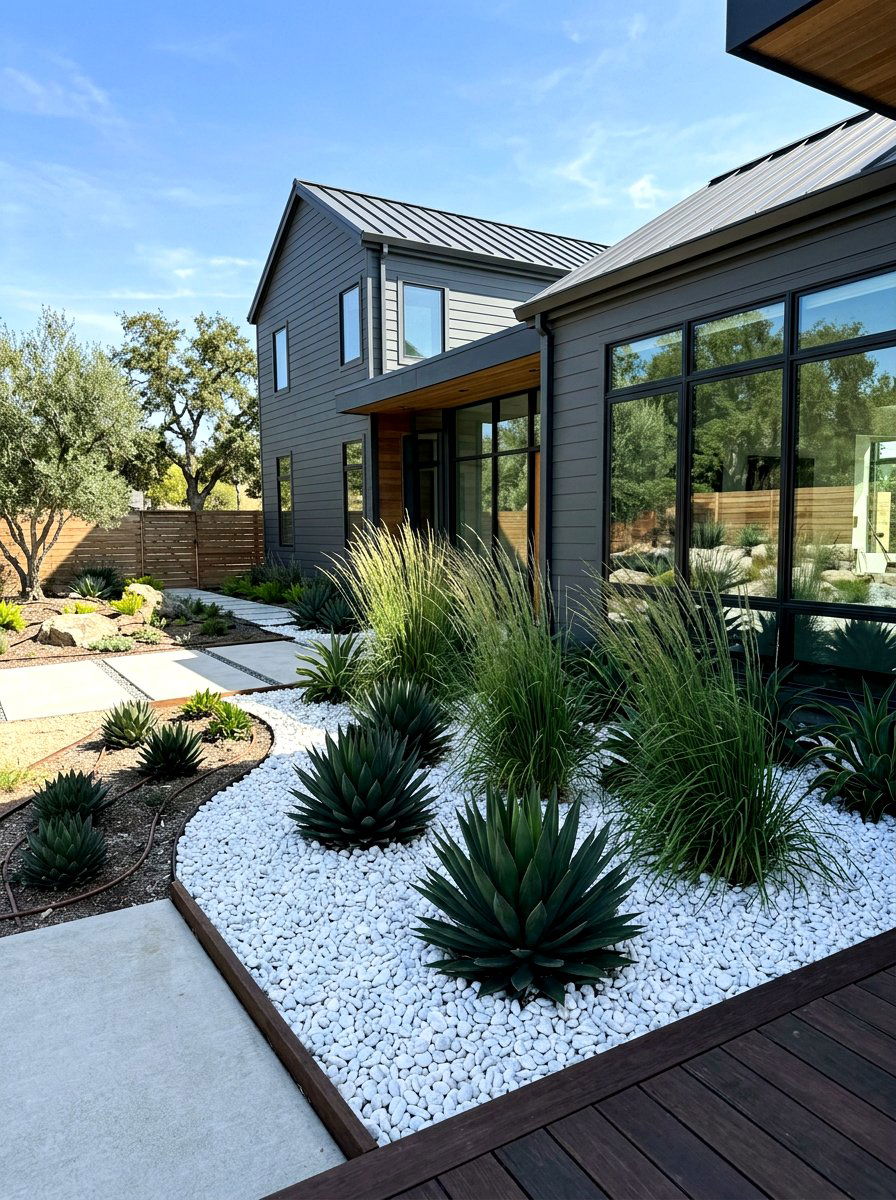 Modern White Gravel Bed - 30 gravel front yard landscaping ideas