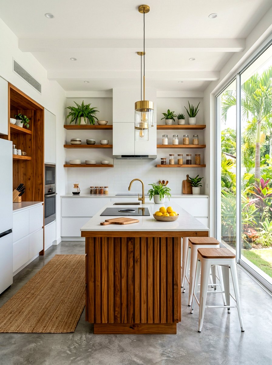 Modern White Kitchen With Teak Wood - 30 white and wood kitchen ideas