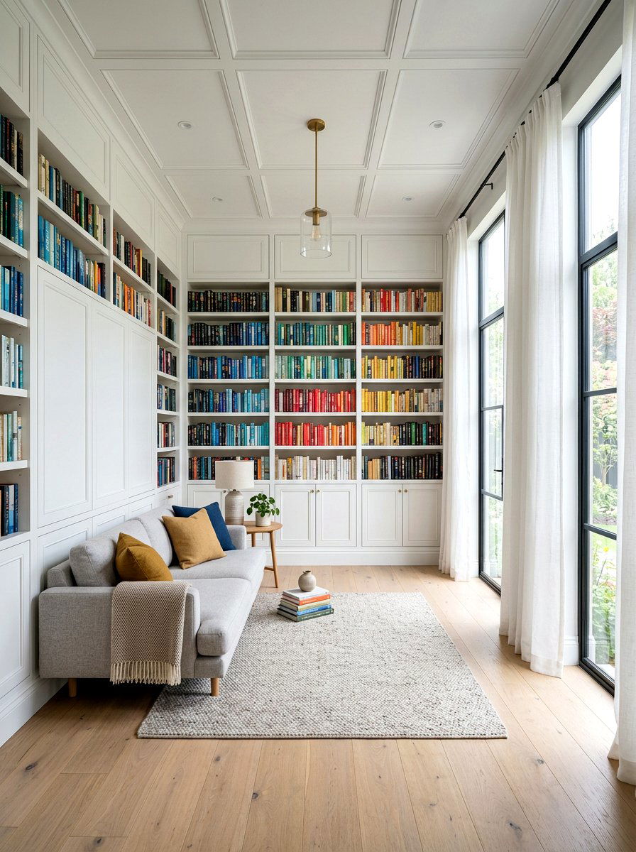 Modern White Library Paneling - 30 paneled library ideas