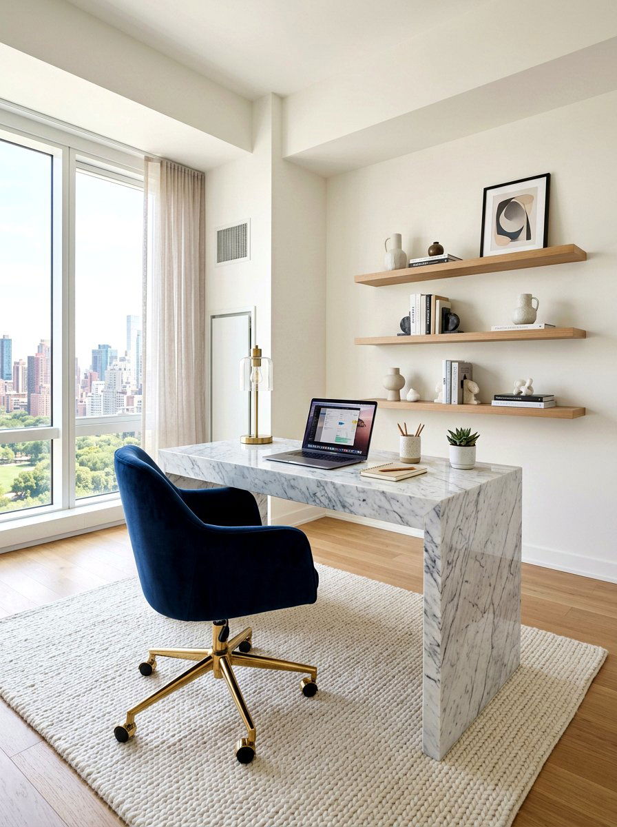 Modern White Marble Desk - 30 luxury home office ideas