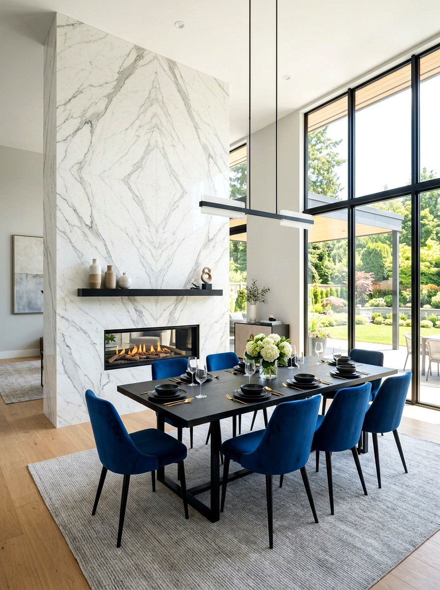 Modern White Marble Fireplace - 30 dining room fireplace wall ideas
