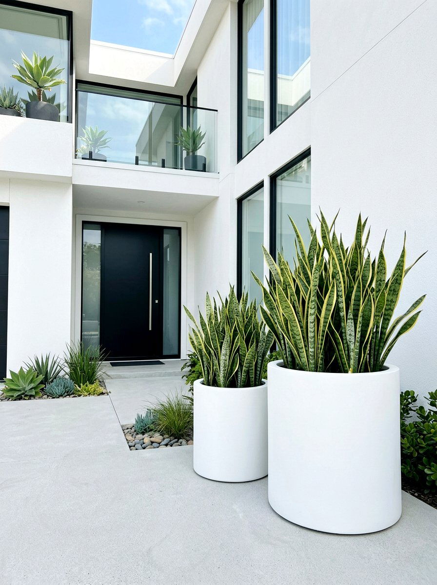 Modern White Oversized Planters - 30 oversized planter curb appeal ideas