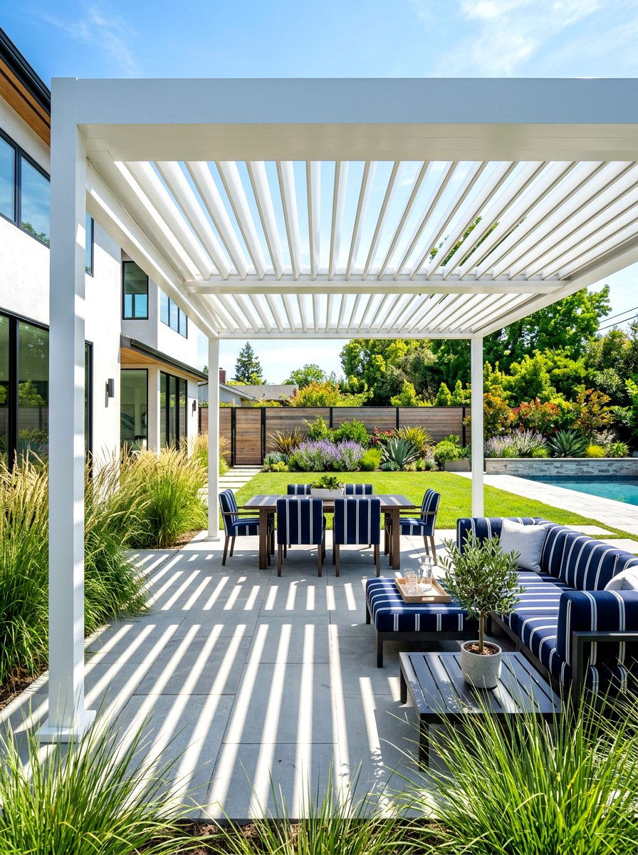 Modern White Pergola - 30 outdoor breakfast pergola ideas
