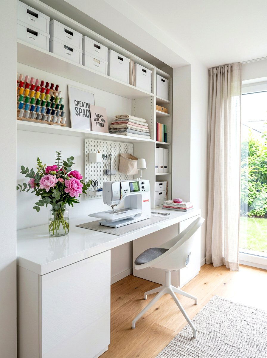 Modern White Sewing Nook - 30 sewing nook ideas