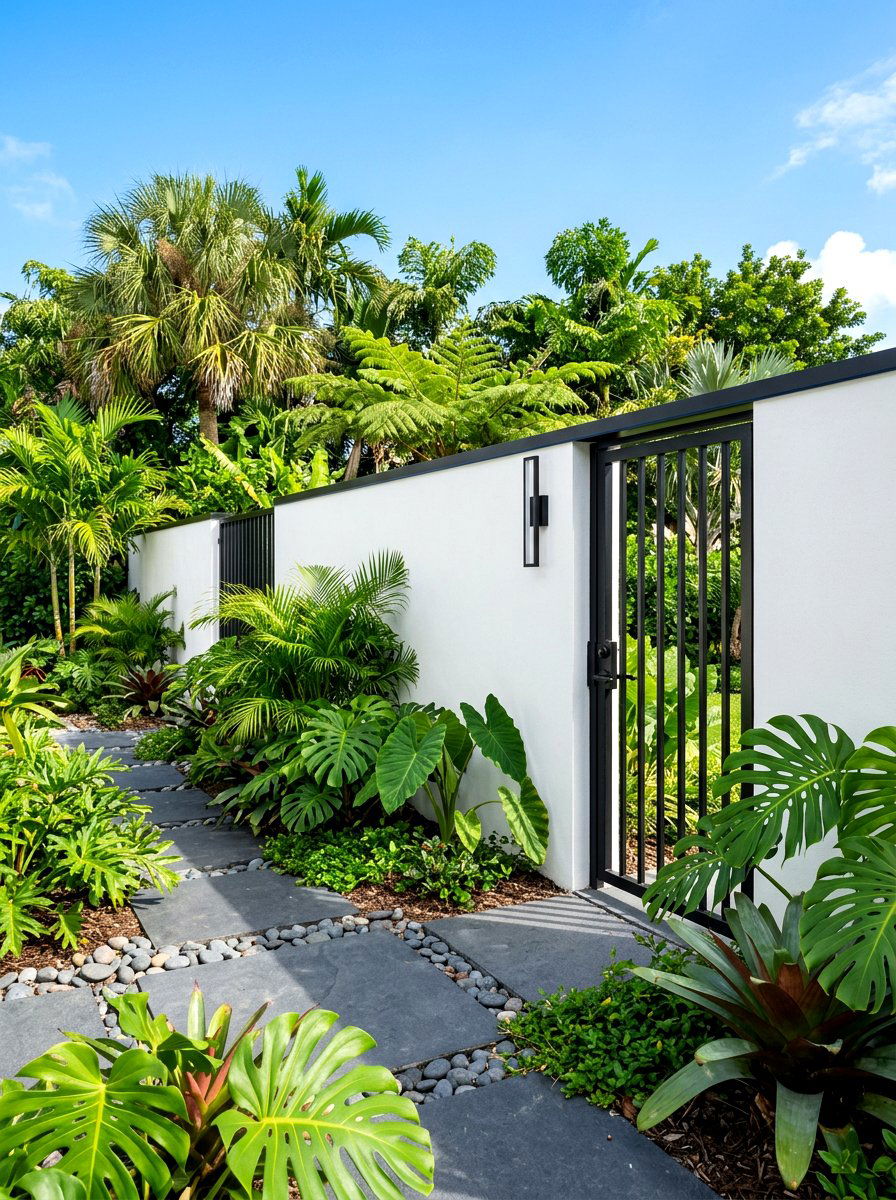 Modern White Stucco Privacy Wall - 30 textured stucco backyard ideas