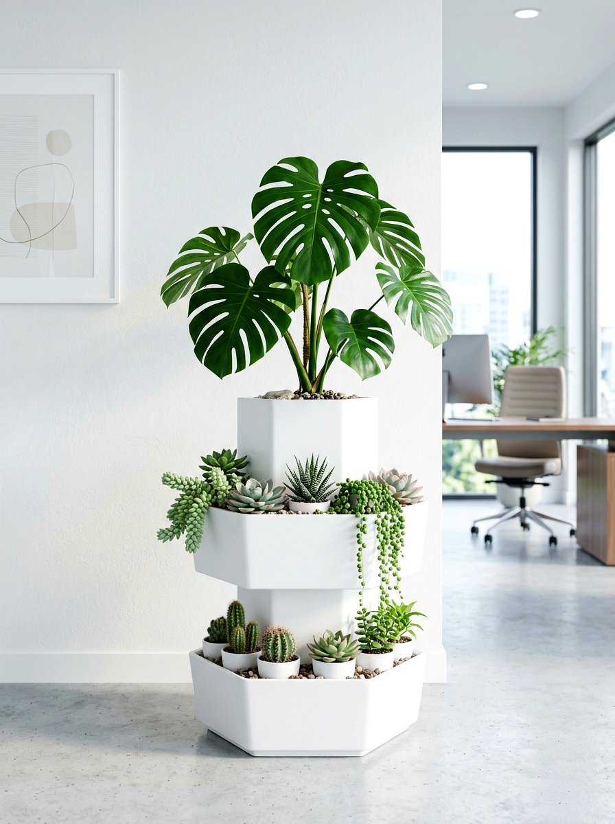 Modern White Tiered Planter - 30 tiered planter ideas
