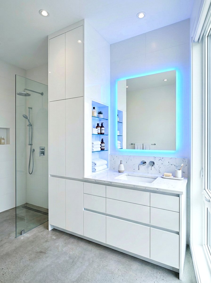 Modern White Vanity Tower - 30 vanity tower storage ideas