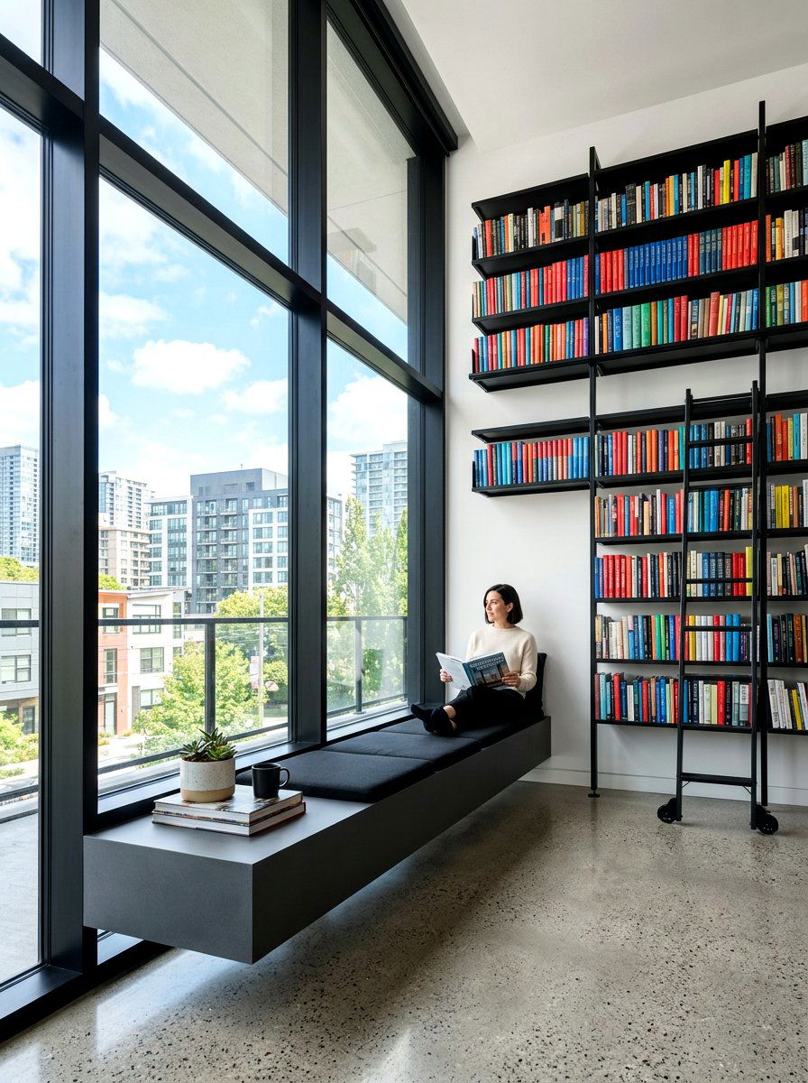 Modern Window Library Wall - 30 window seat bookshelf ideas