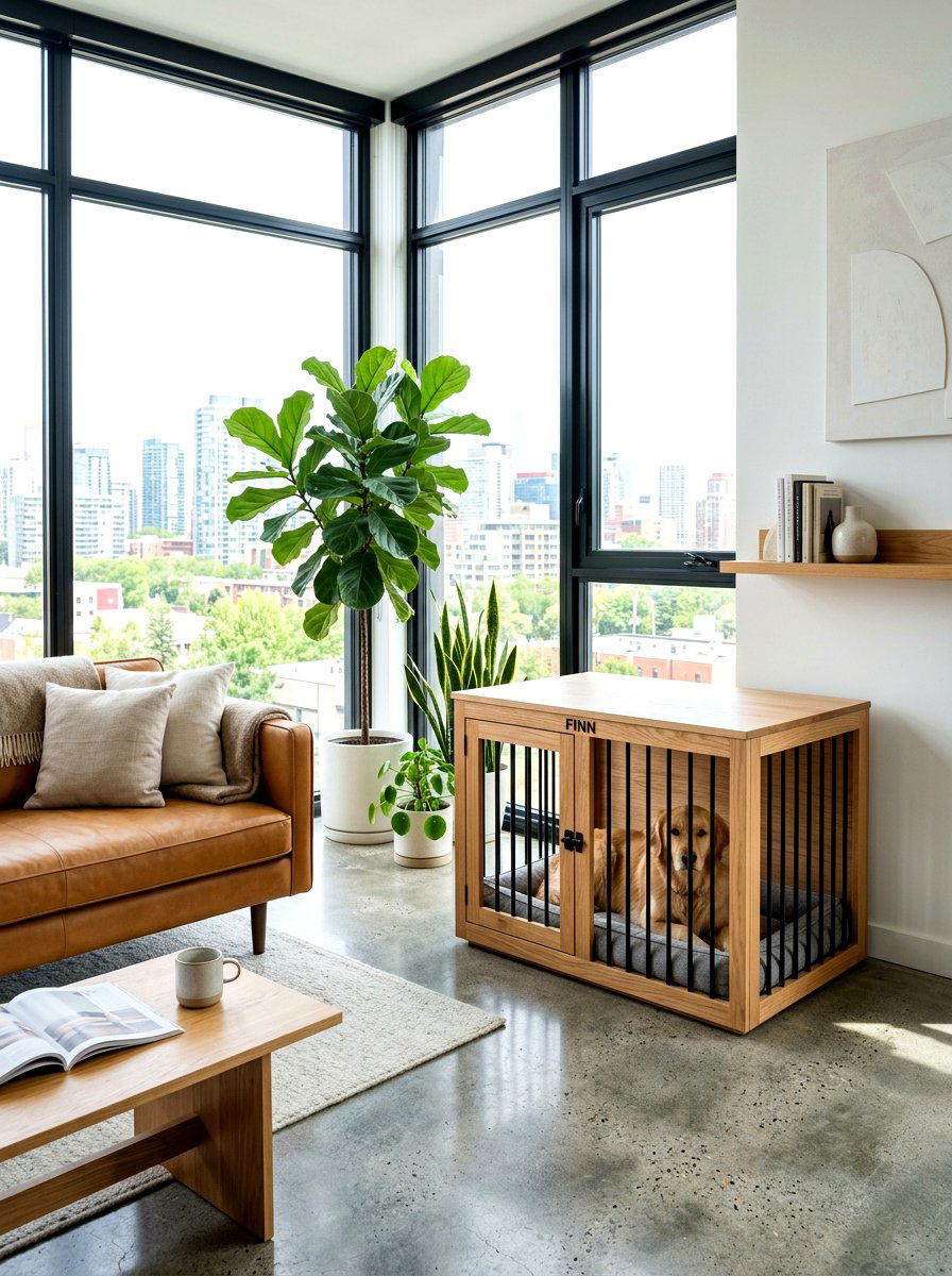 Modern Wood Dog Crate - 30 indoor dog crate ideas