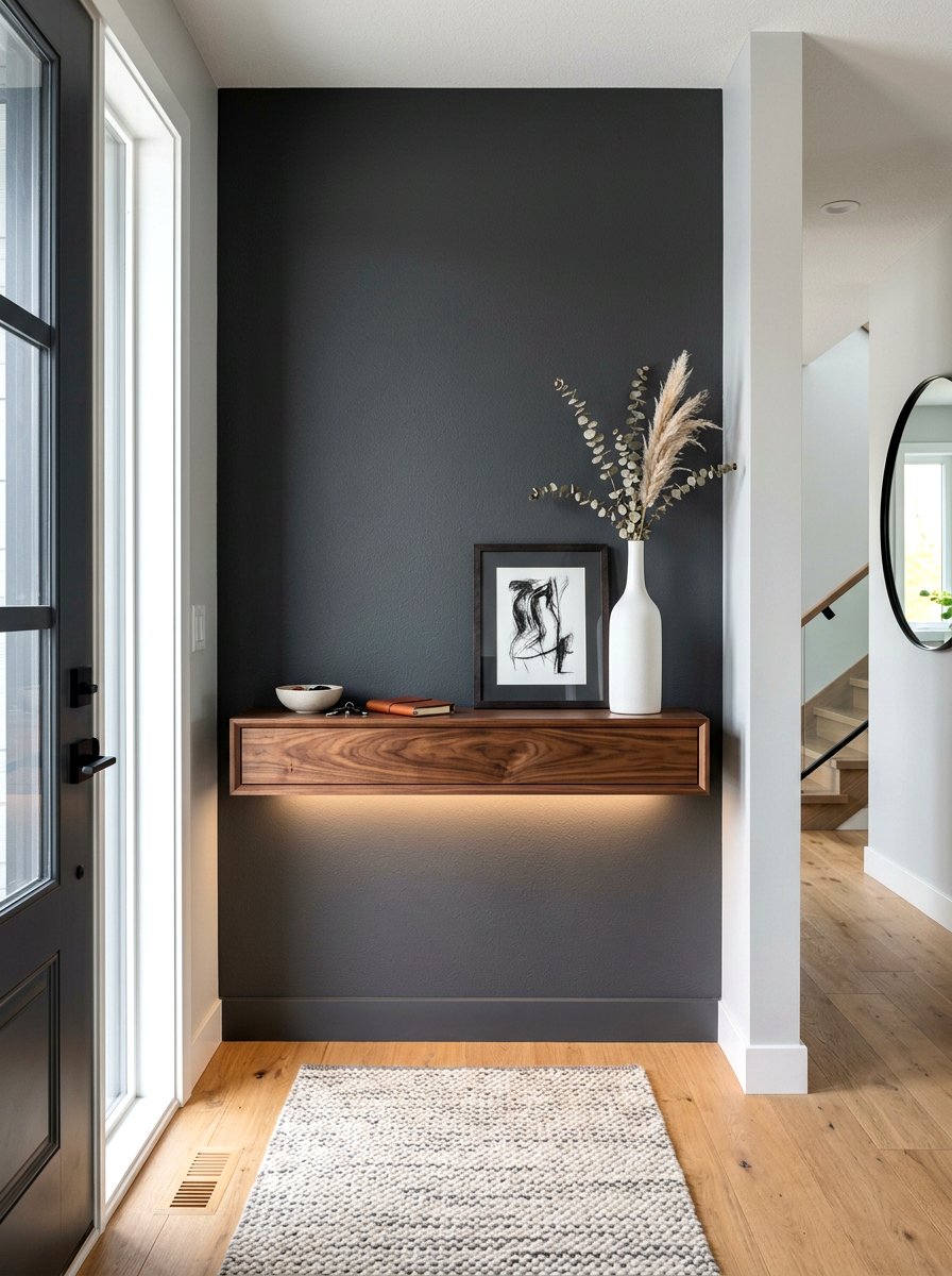 Modern Wood Entryway Shelf - 30 floating entry shelf ideas