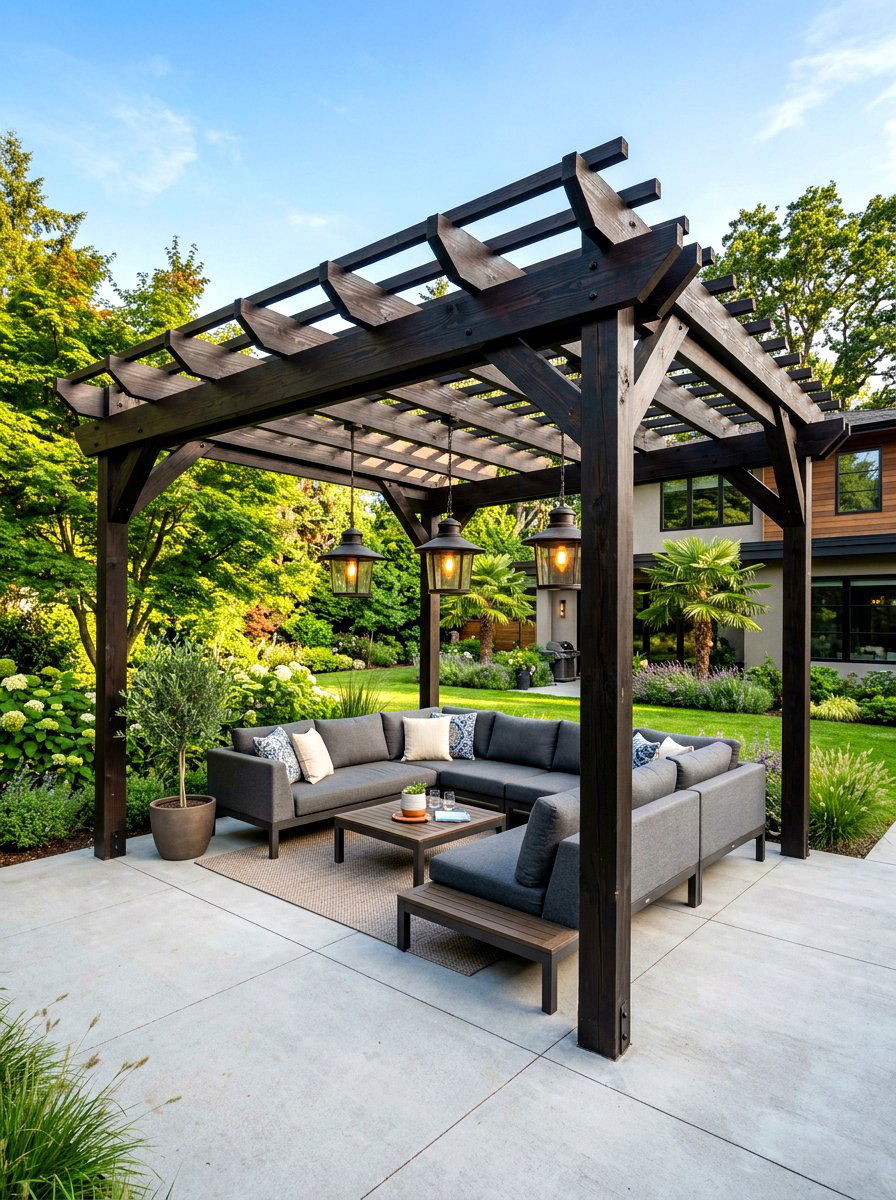 Modern Wood Pergola - 30 backyard hosting aesthetic ideas