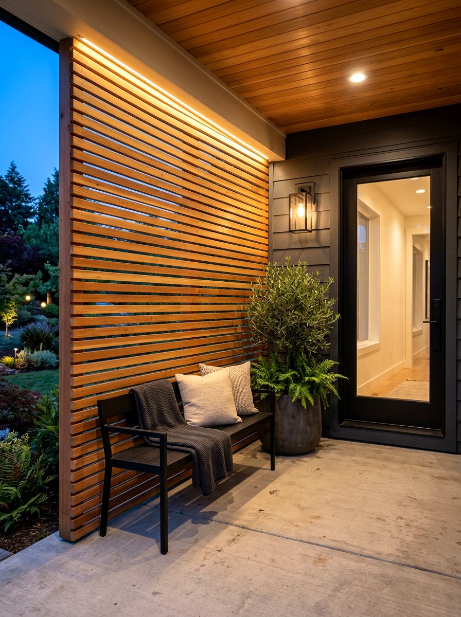 Modern Wood Slat Privacy Wall - 30 front porch privacy ideas