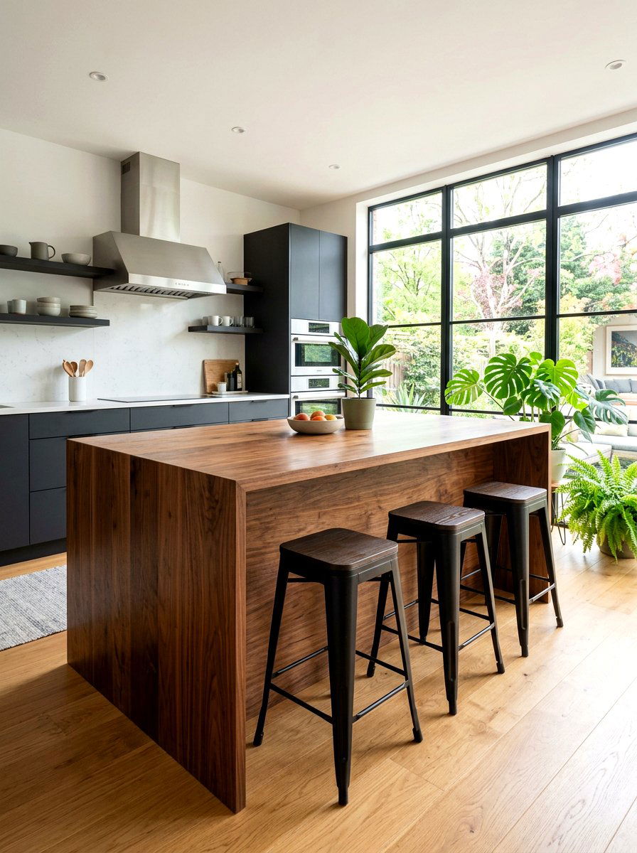 Modern Wood Waterfall Island Seating - 30 waterfall island seating ideas