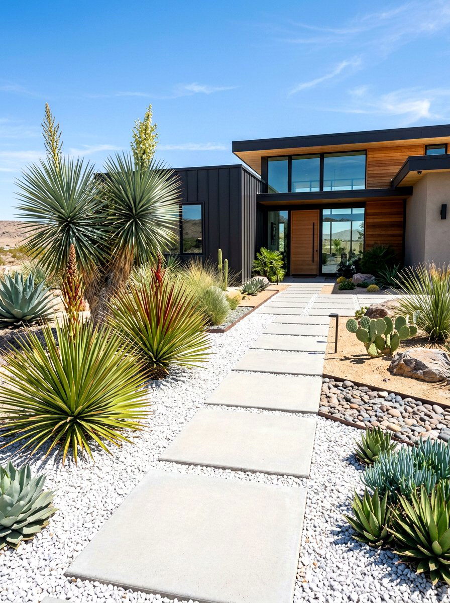 Modern Xeriscape Front Yard - 30 corner lot landscaping ideas