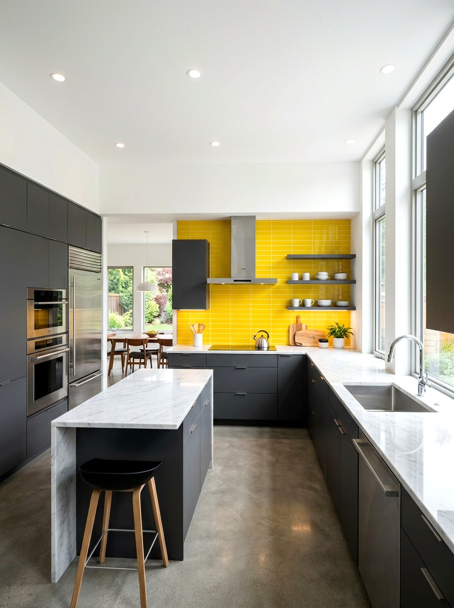 Modern Yellow Backsplash Accent - 30 summer lemon kitchen ideas