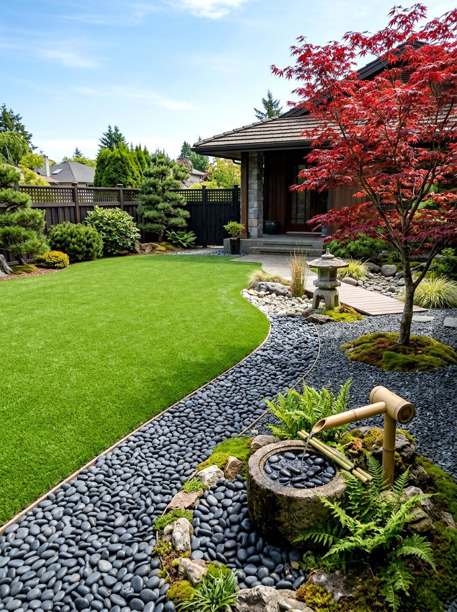 Modern Zen Retreat - 30 artificial grass front yard ideas
